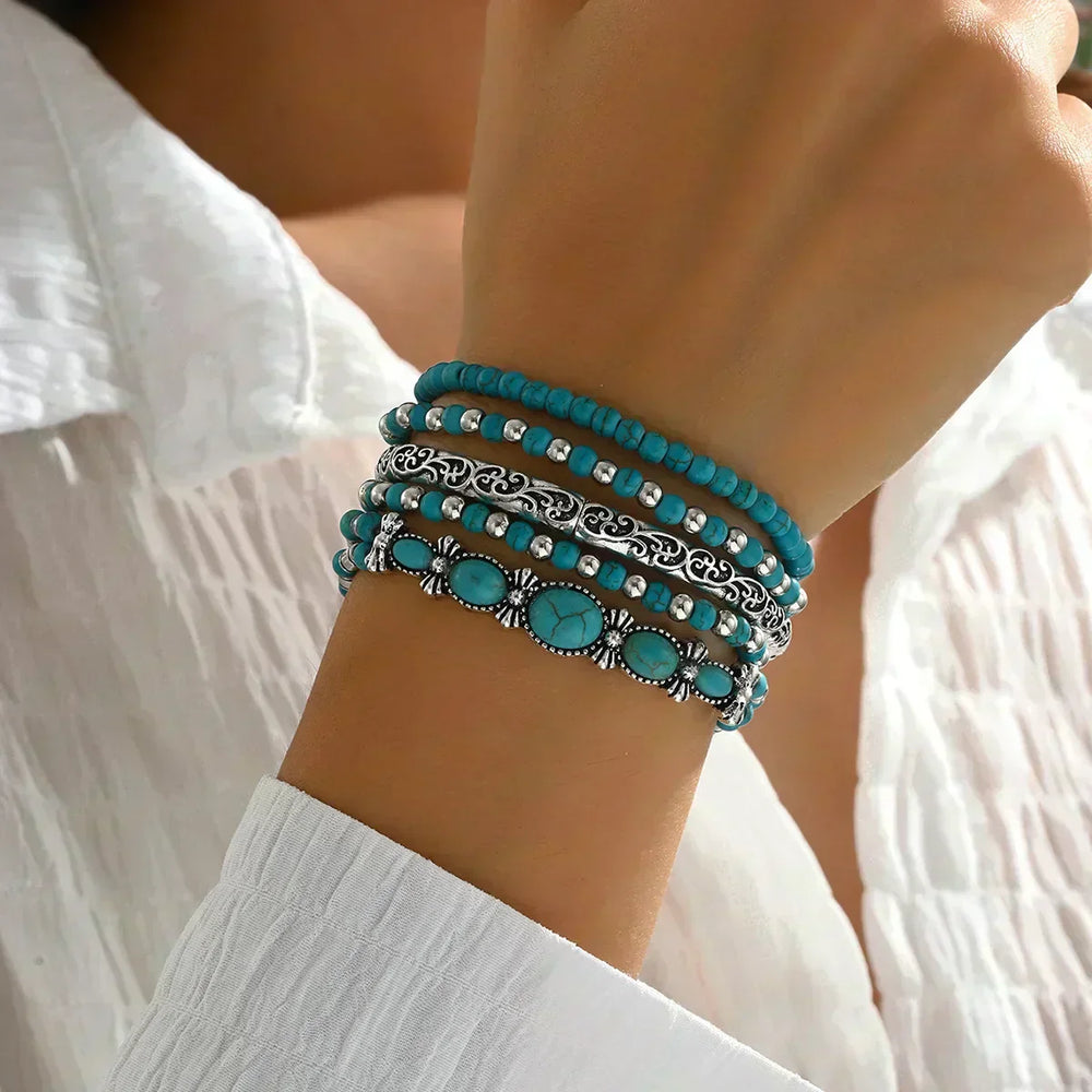 Bohemsk armbåndssæt med turkise perler